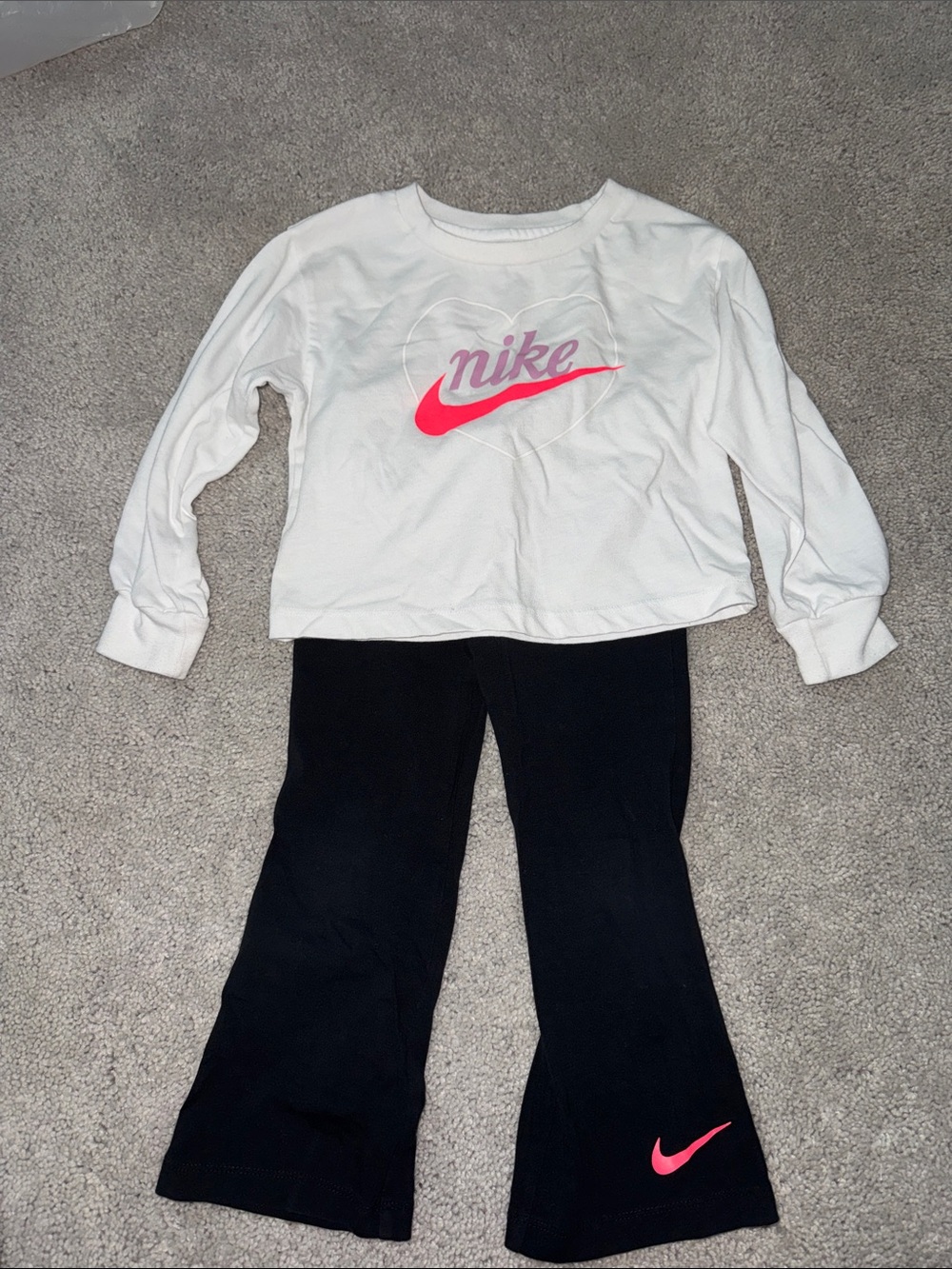 Nike White Long-Sleeve Top with Pink Swoosh & Black Pants Set